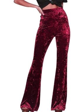 BRAND NEW NWT Crushed Velvet High-Waist Flare Pants - Burgundy